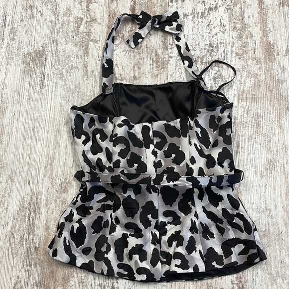 Cache Black Leopard Animal Print Belted Halter Top Size XS - Picture 5 of 8